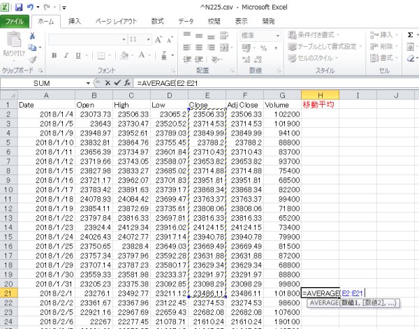 Excelで移動平均を計算する